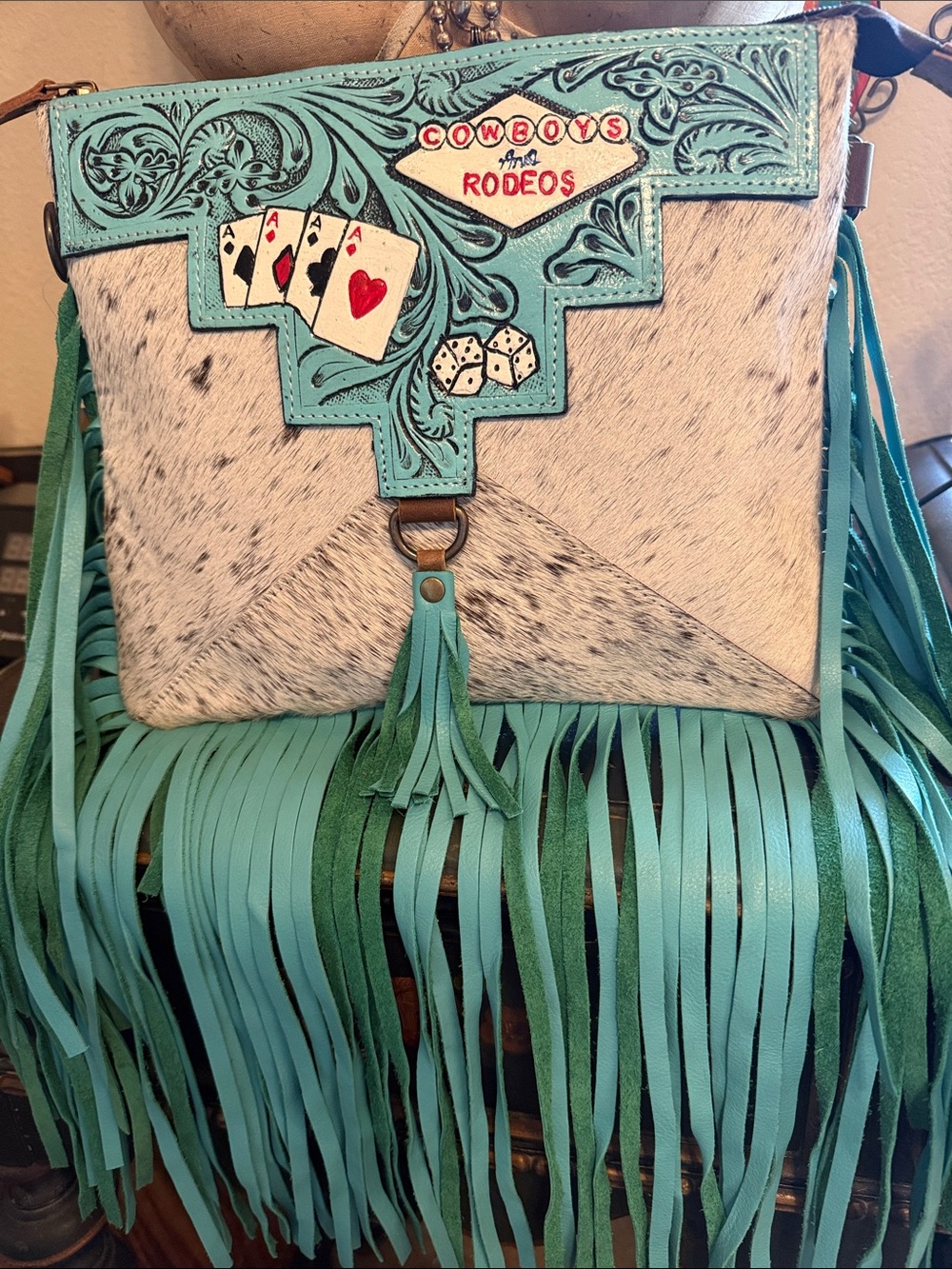 Teal Fringe Crossbody Bag